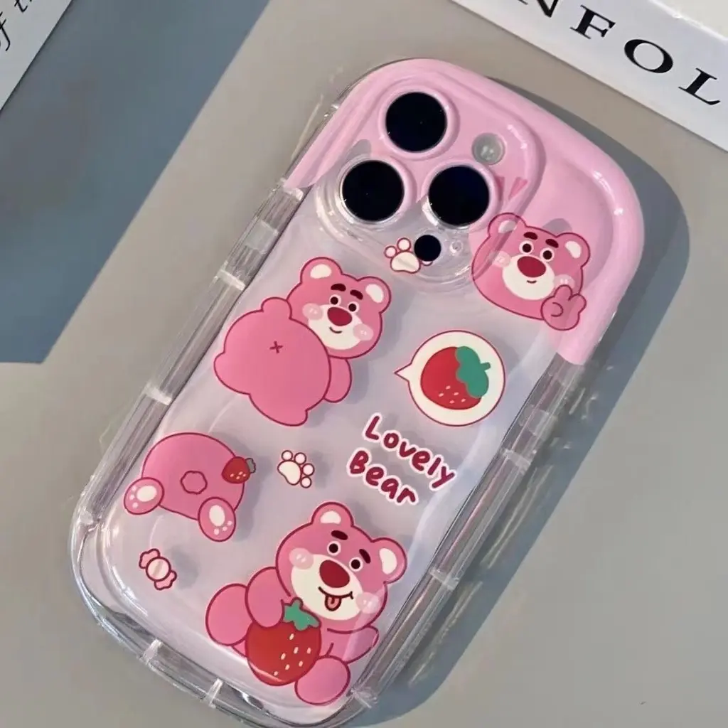 Ốp Điện Thoại Thiết Kế Gấu Dâu Tây Lotso, Trong Suốt, Màu Hồng, Tương Thích Với iPhone 15, 12, 13, 14, 11, Pro Max, X, Xs Max, Xr, 7, 8, 7 +, 8 + plus, Làm Bằng Silicon, Chống Sốc, Bao Gồm Tất Cả, Có Ống Kính Phụ Kiện Silicone