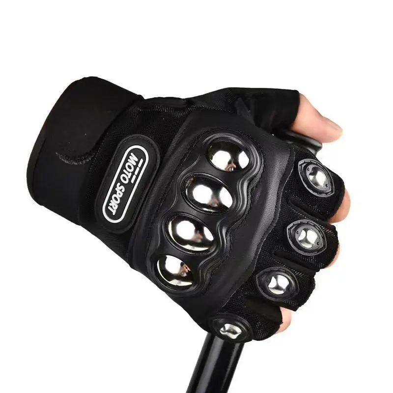 Outdoor Knuckle Safety Half-finger Gloves, 1 Pair Steel Outdoor Knuckle Motorcycle Motorbike Powersports Safety Gloves, Outdoor Accessories 4