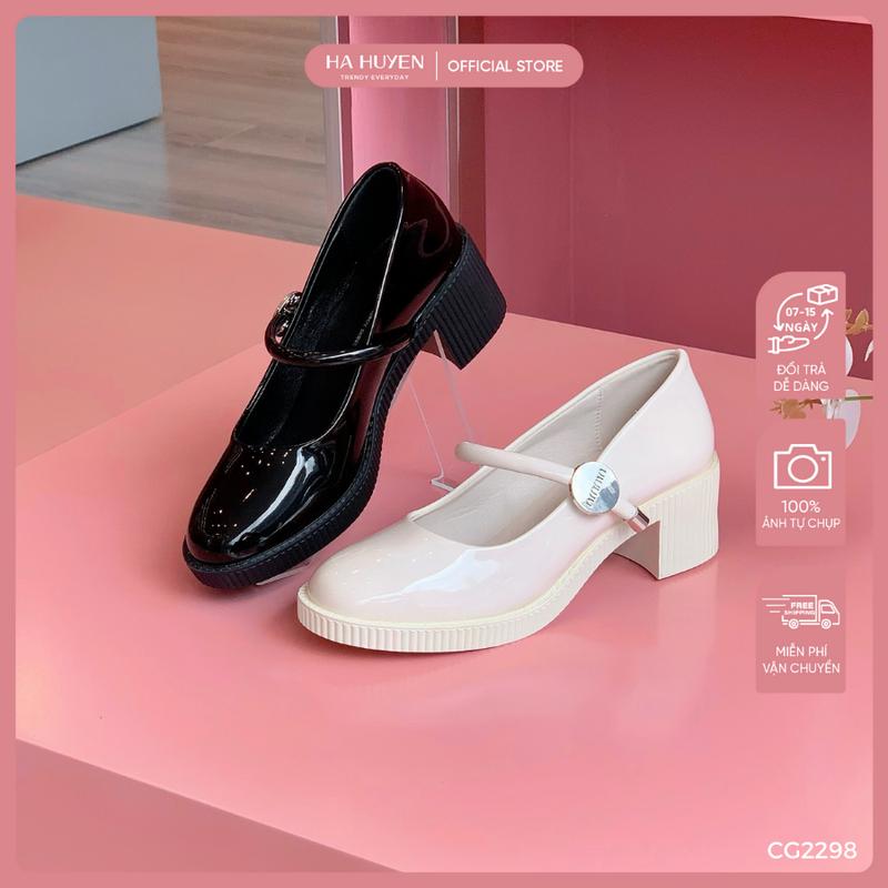 Giày cao gót nữ HÀ HUYỀN bóng quai ngang khóa tròn 5cm - CG2298 0