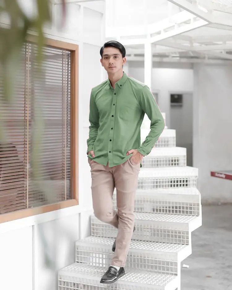 Kemeja Sage Hijau Mint Terlaris Linen Kemeja Pria Lengan Panjang Casual Atasan Nyaman Katun