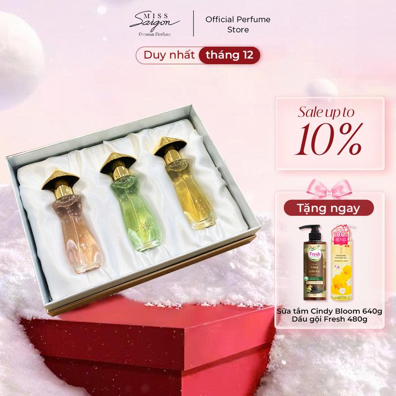 BOX QUÀ TẶNG Noel Xmas Giáng Sinh Bộ Sưu Tập 3 Chai Nước Hoa MISS SAIGON THE ESSENCE Travel Size 15mlx3 Chai