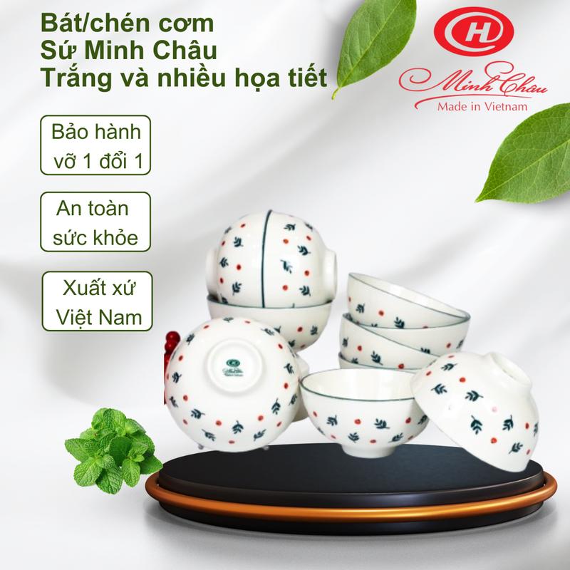 Sứ Minh Châu - Bộ 6 bát chén ăn cơm - Trắng trơn kẻ viền vàng và nhiều họa tiết đặc sắc