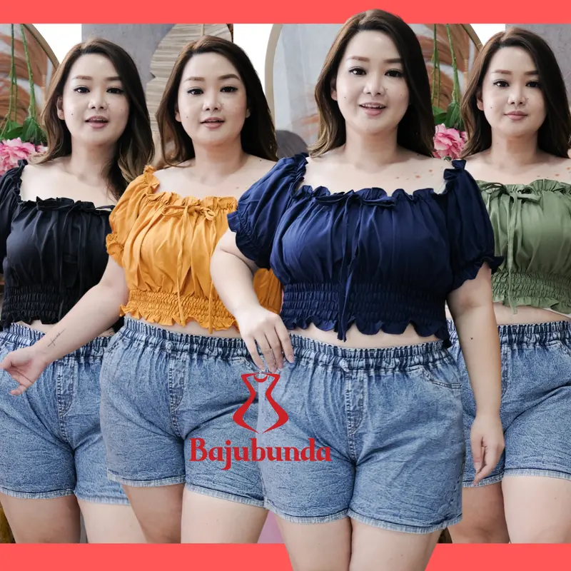 ld 120 130 Crop Atasan Wanita Jumbo Big Size GEISHA BLOUSE Crepe Fit Karet Panjang 1