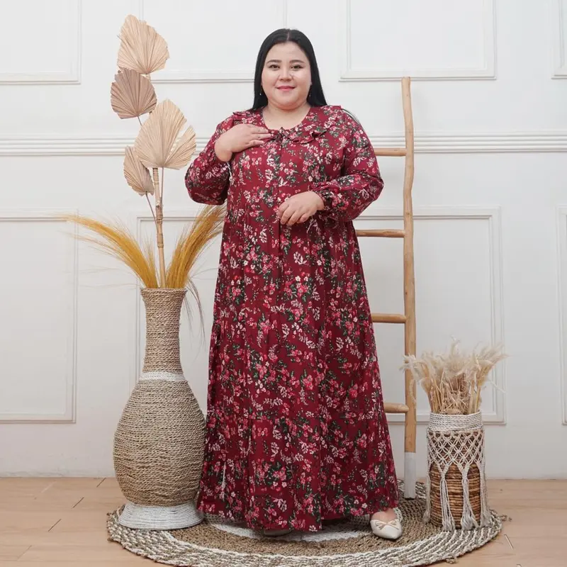 Midi dress jumbo LD 130 rayon premium-Gamis rayon jumbo LD 130 muat BB 100kg busui motif bunga model A-line Maksi dress rayon jumbo LD 130 oversize-Midi dress rayon ld 130 jumbo motif bunga 2