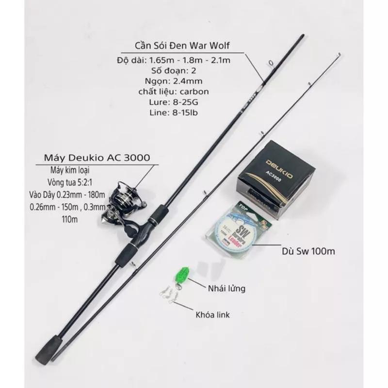  Combo Cần Lure Đứng Sói Đen Deukio AC 3000 1M65-2M1 Mồi 5-28g Phụ Kiện Giá Rẻ A1 