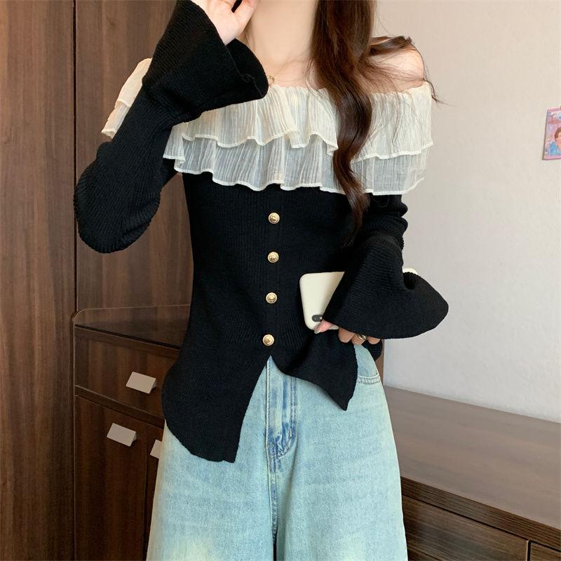 Product Introduction of Quần Áo Nữ, Ngoại Cỡ, Phong Cách Hàn Quốc Mới, Thiết Kế Đẹp, Màu Tương Phản, Nút, Áo Len Trễ Vai Độc Đáo Dễ Thương Và Gợi Cảm, Thời Trang Nữ Hàng Đầu 8