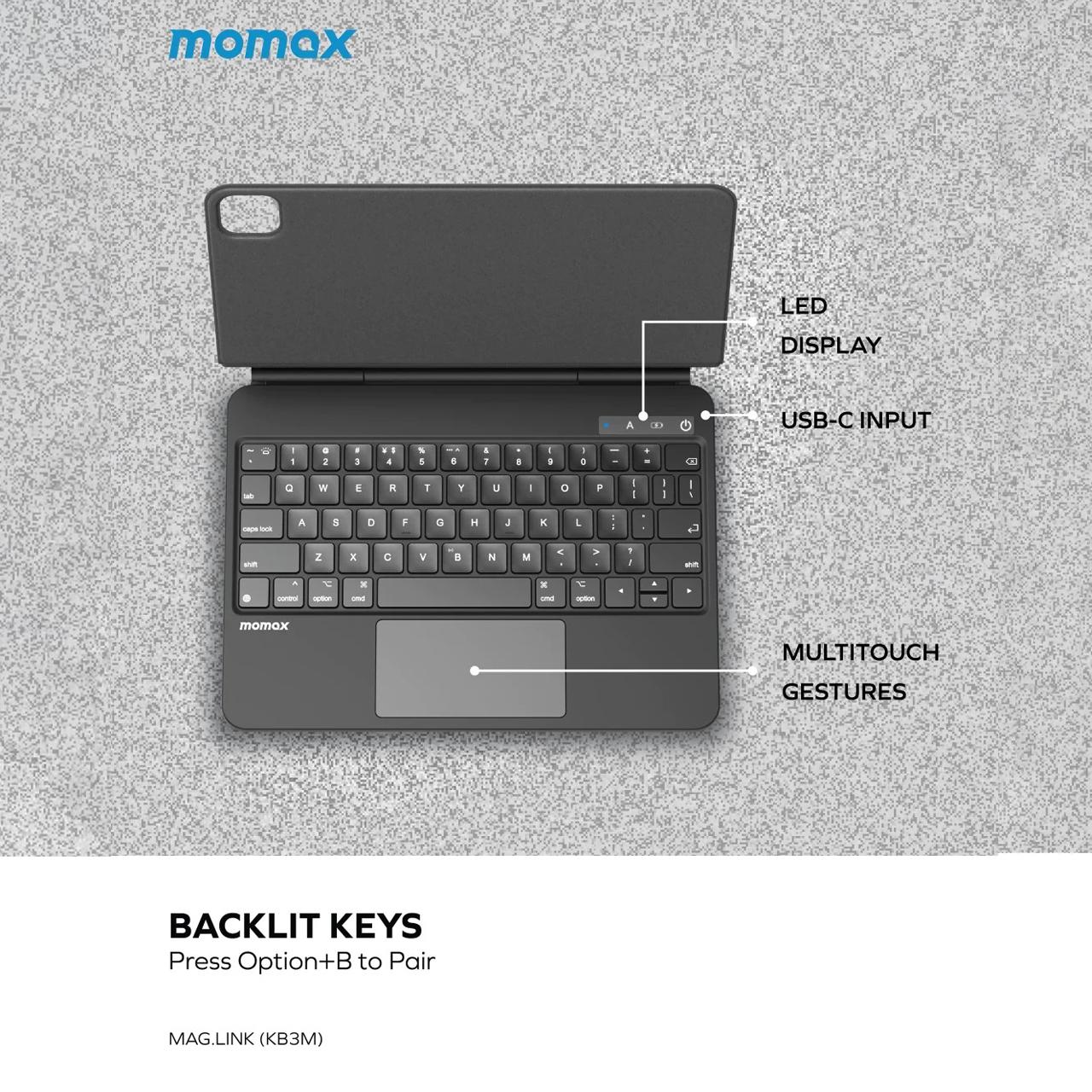 Momax Keyboard iPad Magnetic MAG.LINK Wireless Magnetic Keyboard - Black KB3MD