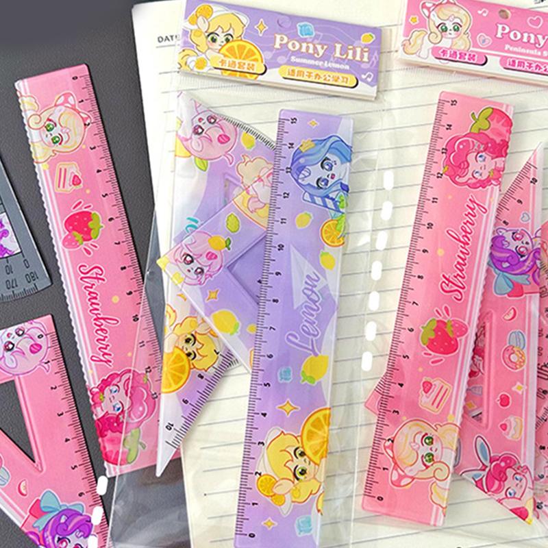 Product Introduction of 4Pcs Cartoon Pony Ruler Set Angle Ruler Protractor Triangle Ruler Multifunctional Measuring Tools Students Set School Supplies 19