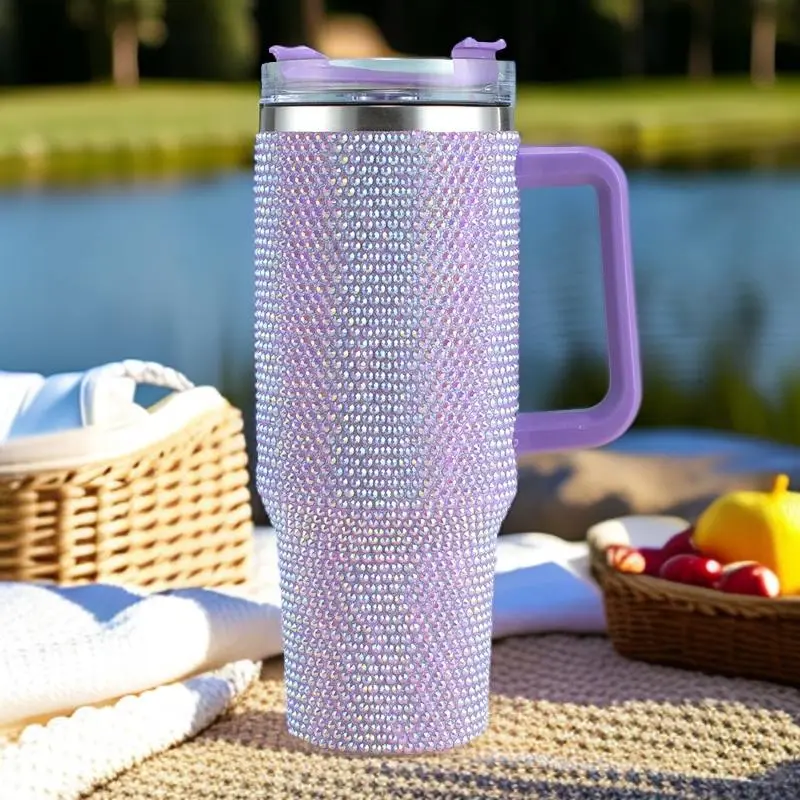 40oz Stainless Steel  Cup with Handle & Straw, 1 Count Portable Vacuum Insulated Water Bottle, Drinking Cup for Home Office Outdoor Camping