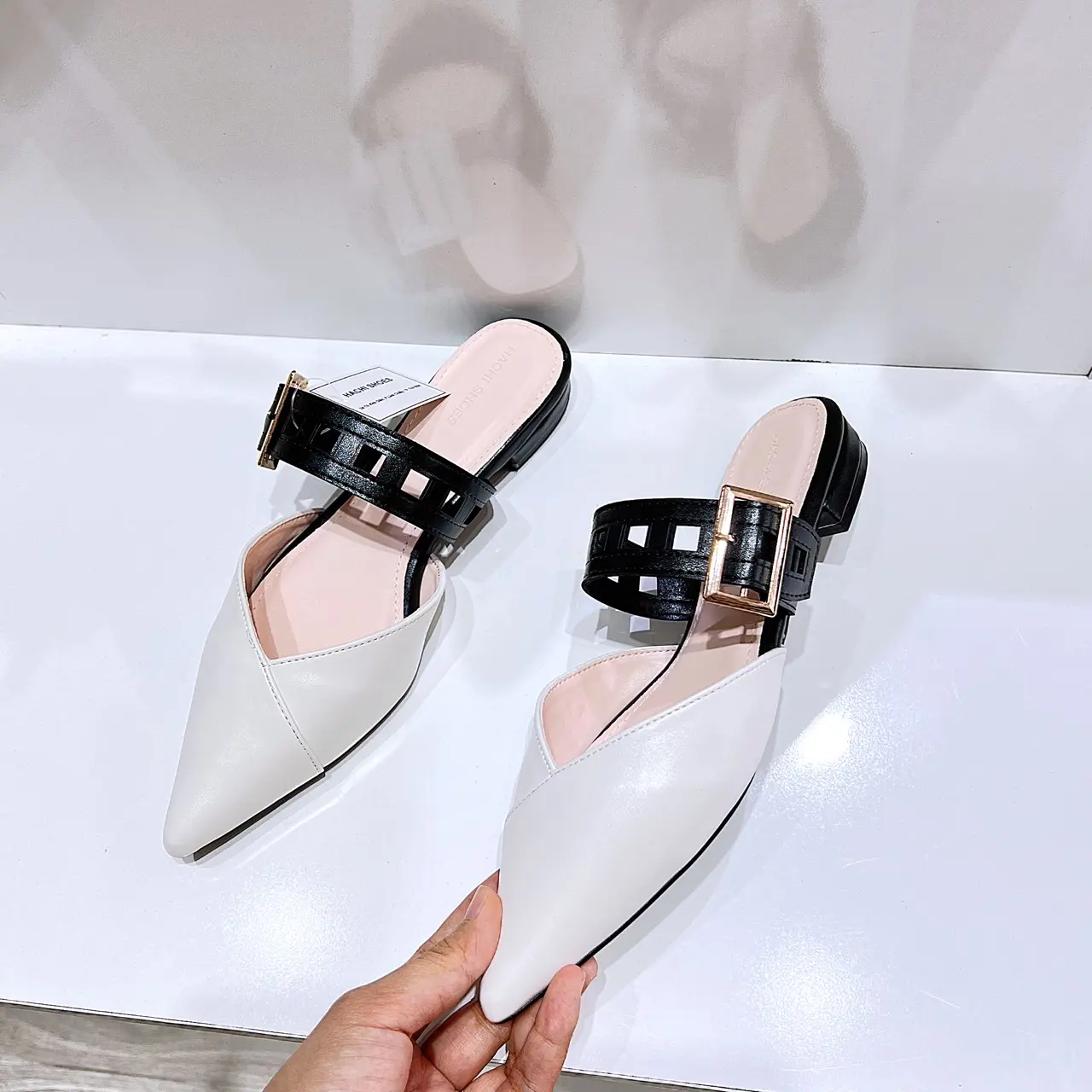 HACHI SHOES - C128 DÉP SỤC NỮ MŨI NHỌN ĐẾ BẰNG
