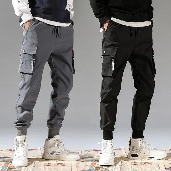 Quần Dài Jogger Nam Kaki Co Giãn  túi hộp dây chữ Bo Gấu Ôm Chân  Màu Đen Xám Phong Cách Hàn Quốc + tặng kèm móc khóa Sport Thun