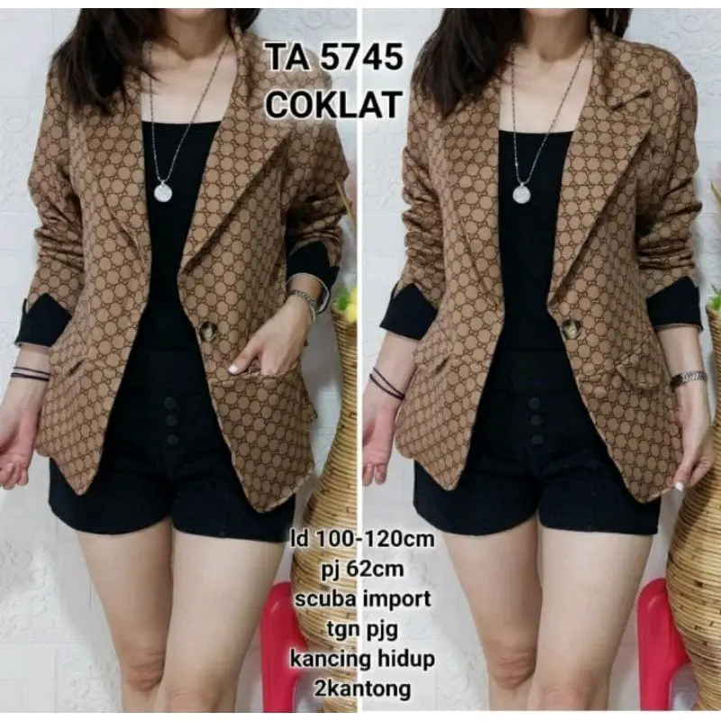 blazer kerja kantor wanita viral motif scuba premium import