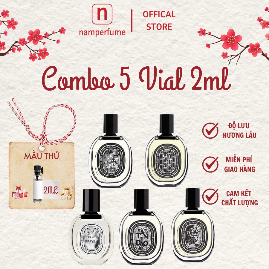 Combo 5 Lọ Mẫu Thử Dung Tích 2ml Unisex NAM PERFUME, Set nước hoa Diptique, Set Vial Nước Hoa Lôi Cuốn, Sang Trọng