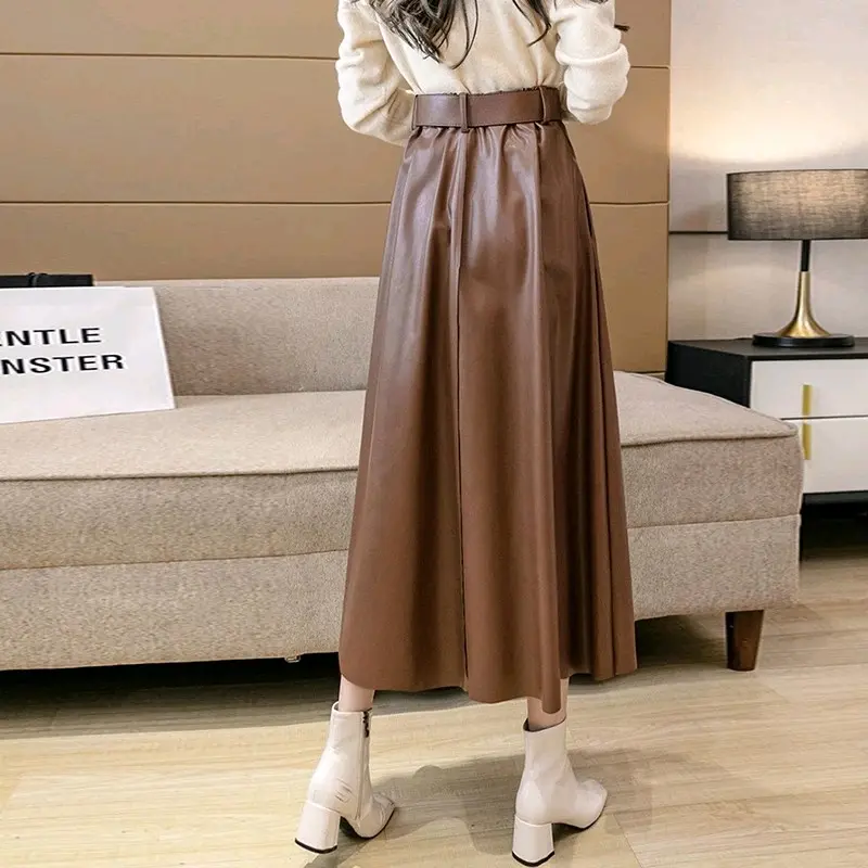 Rok semi kulit Rempel rok wanita panjang pinggang karet highwaist terbaru 2