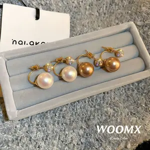 [Woomx] Anting - anting Logam Berhijab Mutia dan Berlian Bergaya Khas dan Modis dengan warna emas A381