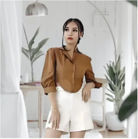 ALLE ATASAN KEMEJA CROP PUFF CHIA LENGAN PANJANG BAJU CROP 1