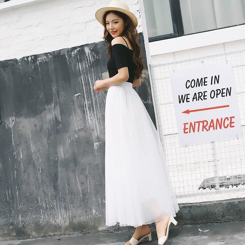 Product Introduction of Váy Lưới, Dành Cho Nữ, Mùa Xuân Mới, xòe Lớn, Váy Gạc chữ A, Dài Trung Bình Váy Cổ Tích Bong Bóng Cạp Cao Xếp Ly Hàn Quốc Women Khuy 15