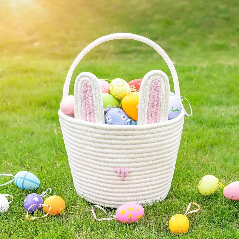 Easter Basket, 1/2 Counts Cute Rabbit Ear Design Basket, Easter Egg Hunt Basket, Home Organizer for Easter Party Decoration 2