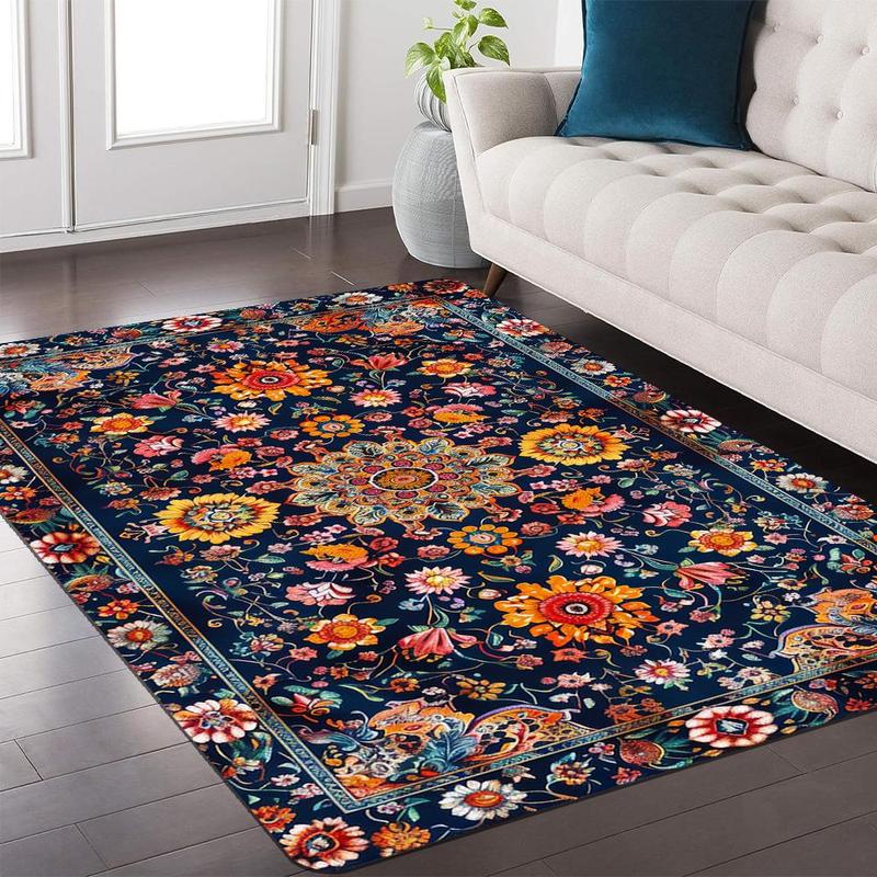 Vintage Floral Pattern Floor Mat, 1 Count Non-slip Soft Floor Carpet, Decorative Area Rug for Home Living Room Bedroom Kitchen, Christmas Gifts, Christmas Decorations 0