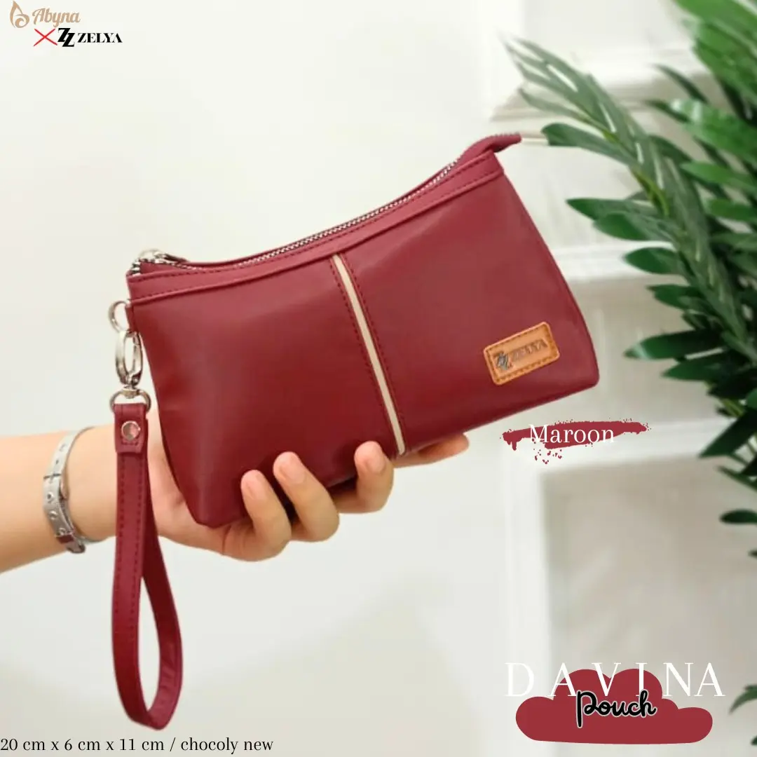 (ZELYA) DAVINA POUCH BY ZELYA, Pouch serba guna, muat hp make up waterproof (COD) Polos Wanita