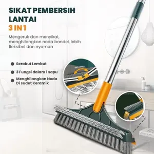 Sikat Tongkat Kamar Mandi Alat Wiper Pembersih Lantai 3in1 Three Angle Untuk Membersih kan Sudut Dan Kaca