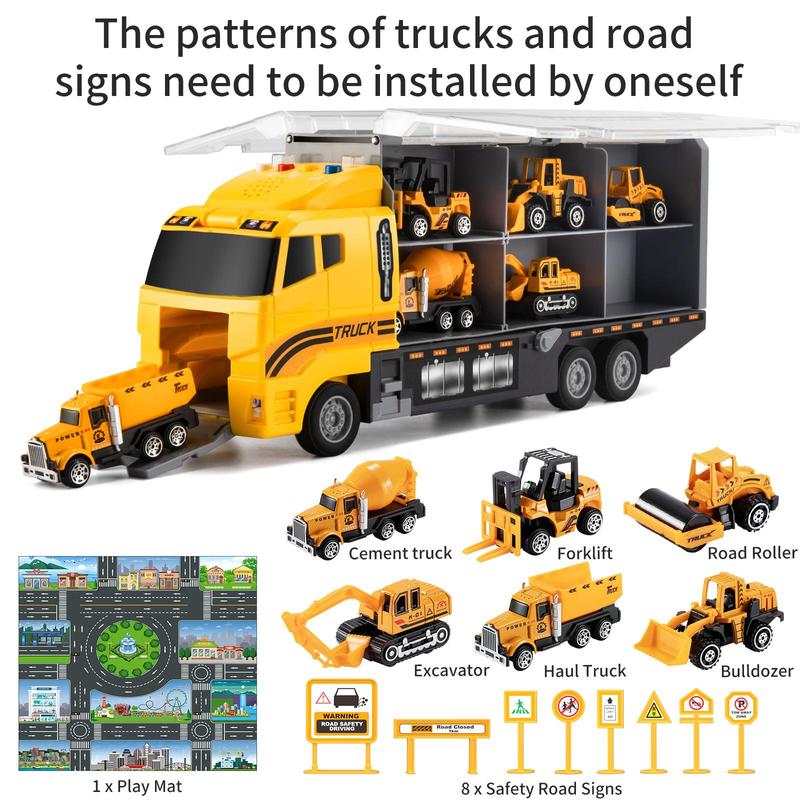 Product Introduction of 7 in 1 Alloy Engineering Car Toy, 1 Set Construction Vehicle Toy with Game Mat, Funny Truck Toy Gift Bundle for Kids, Birthday Gifts Ideas 6