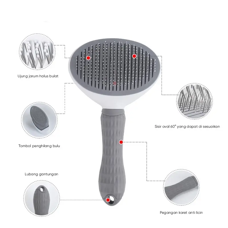 FOLOPETS Sisir Kucing One Touch + Sikat Bulu - Tekan Tombol Lepas Bulu Otomatis Sisir Anti Kusut Sisir Grooming Profesional 3
