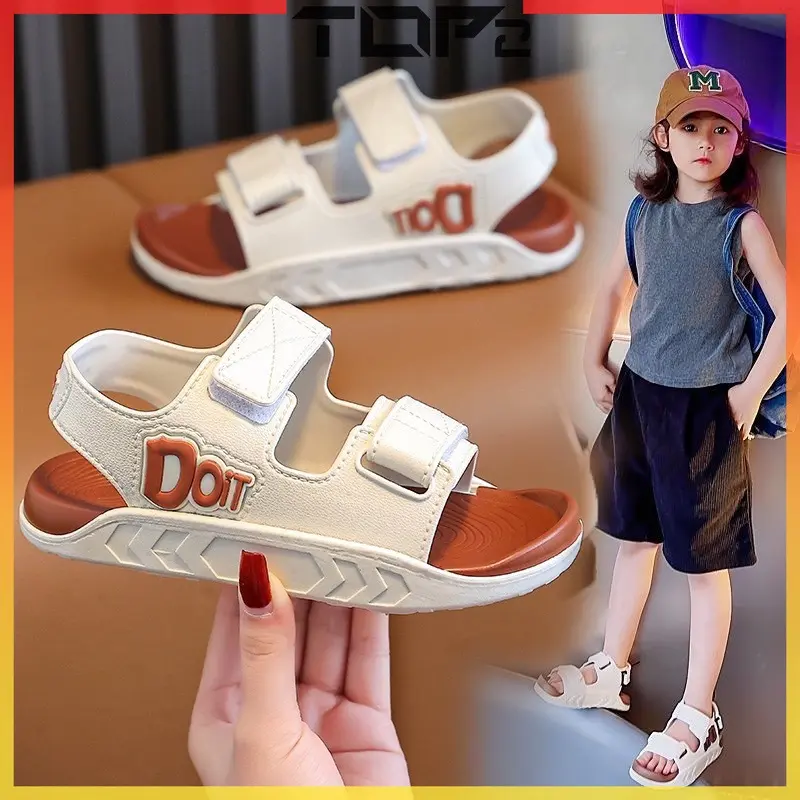 [TOP2] Kids Sandals 2024 Summer Comfortable Fashion Korean Open Toe Boys Girls Beach Sandals