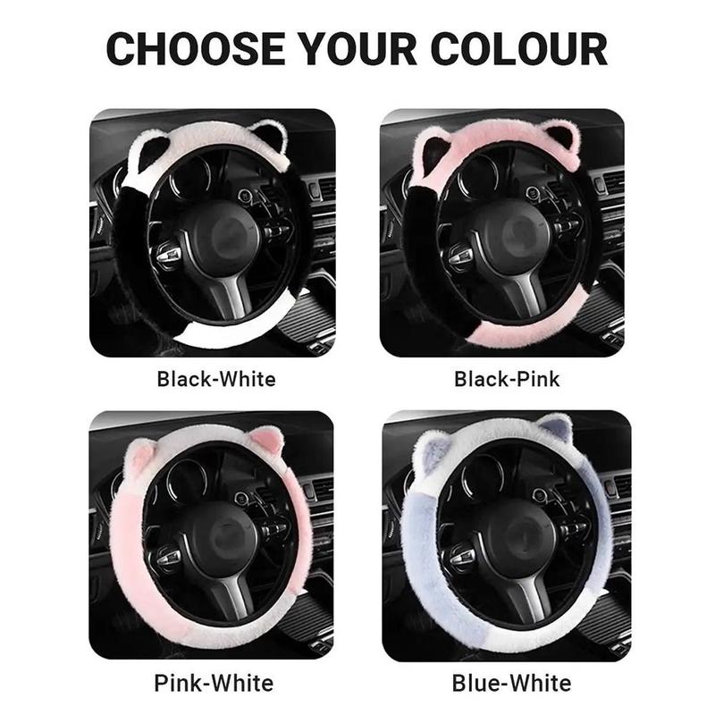 Product Introduction of New Non-slip Steering Wheel Cover Soft Cute Plush Steering Cover Stretchy Warm Cat Ears Steering Wheel Cover for Car Steering 16