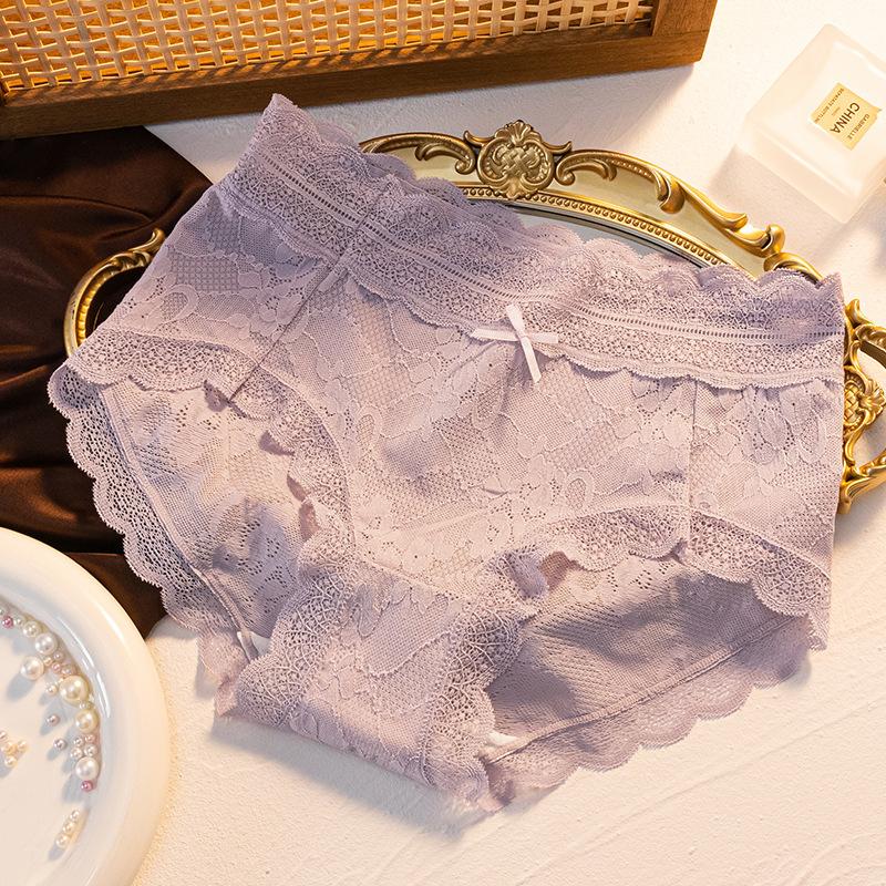 Japanese Women's Thin Lace Underwear Small Fresh Bow Lovely Sweet Mid Rise Breathable Triangle Pants 6