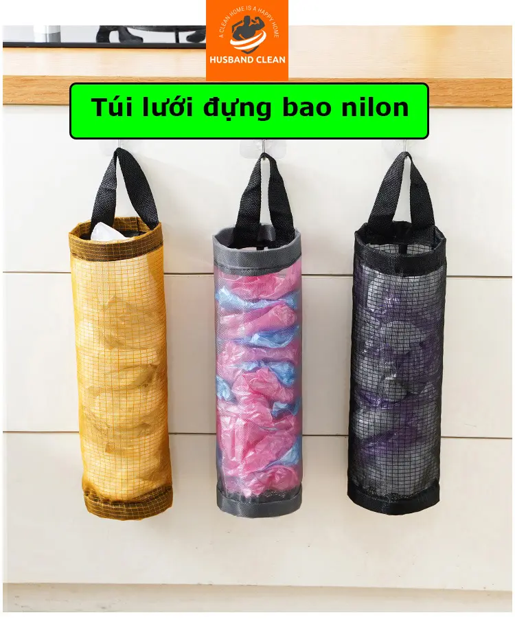 Combo 3 Túi Lưới Treo Tường Dạng Ống Đựng Túi Nilon - Túi lưới đựng bọc nilon treo tường
