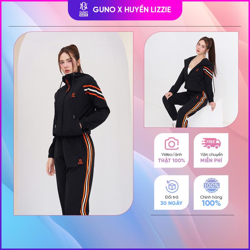 24DBNU66/NA151-Bộ quần áo gió giãn dày NỮ NAM GUNO MŨ phối sọc tay ngang BGWG16/MG16 SP5 Women