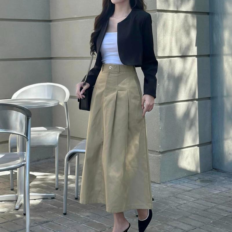 Chân váy kaki dài 2 ly CHIBEST DVC113 Nữ Kem Women Đen