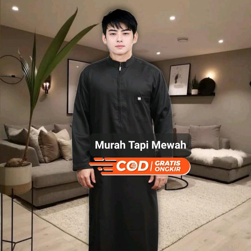 Jubah pria Resleting Dewasa Gamis pria bahan katun premium Muslim Dewasa 1