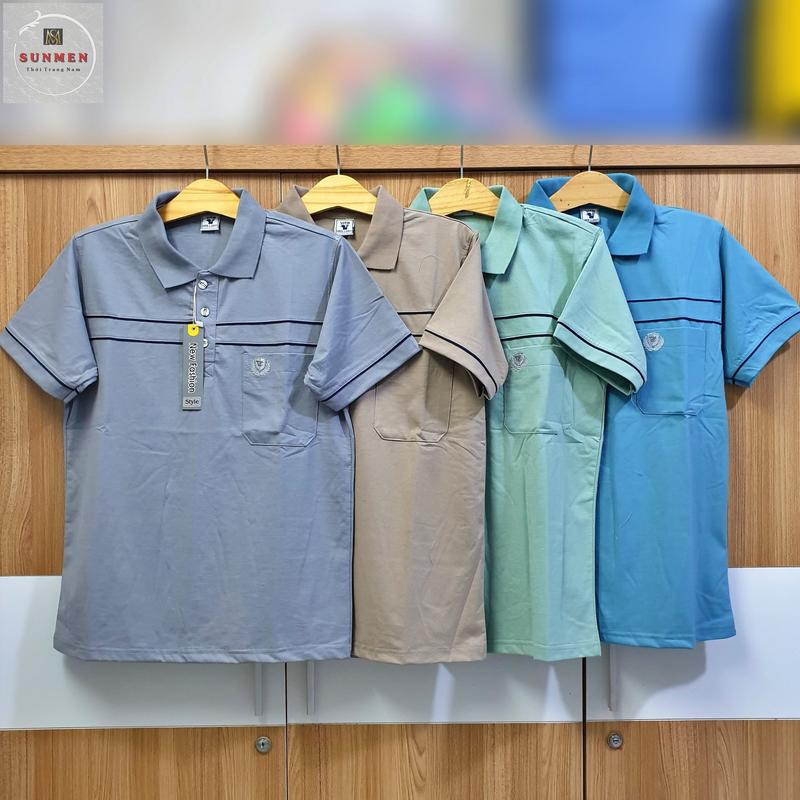 Áo Thun Nam Polo Cổ Trụ Trung Niên Cao Cấp Vải Cotton Loại Trơn From Rộng Tay Lỡ SUNMEN Đủ Màu Size Từ 50 - 80kg Menswear Top Shirt Có Cổ thông thường hàn quốc áo polo