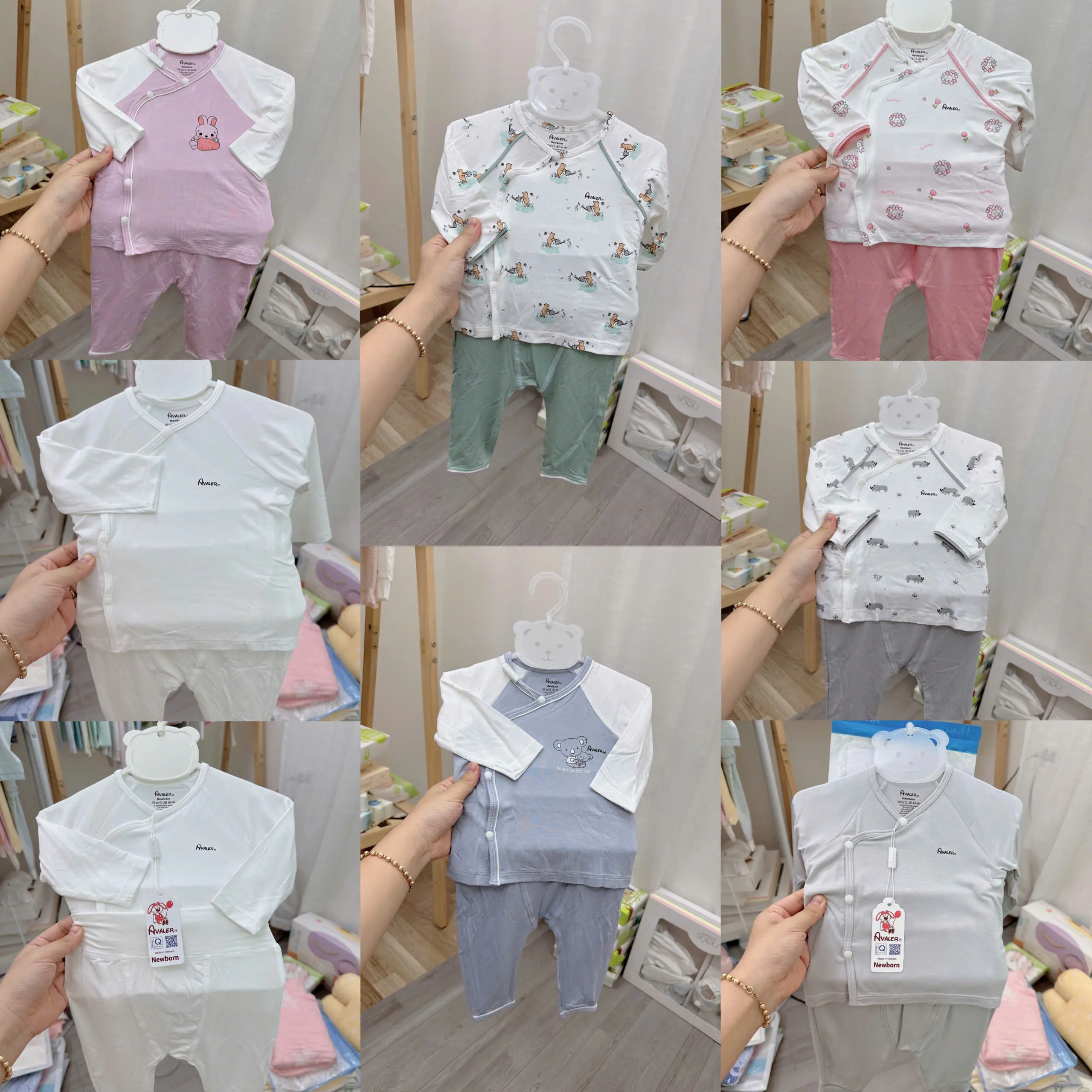 Bộ cài cúc dài tay lệch  sợi tre Avaler size Newborn đến 3-6m Cho Bé