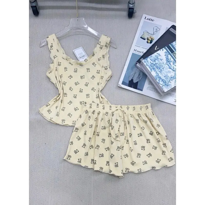 ￼Bộ ngủ pijama Ba Lỗ quần đùi chất thun gân mịn mát dễ thương form dưới 58kg 3