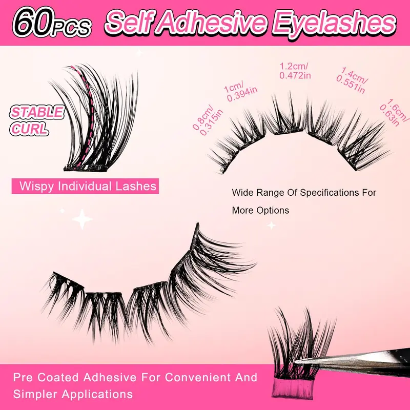 Self Adhesive False Eyelash, Natural Look Fake Eyelash for Extensions, Eye Makeup Product, Professional Eye Makeup Accessories, Cosmetic, False Eyelashes Set, Eyelash Extension Kit, DIY Eyelash Extensions, DIY Eyelash Clusters, Individual Eyelash Bundles 3