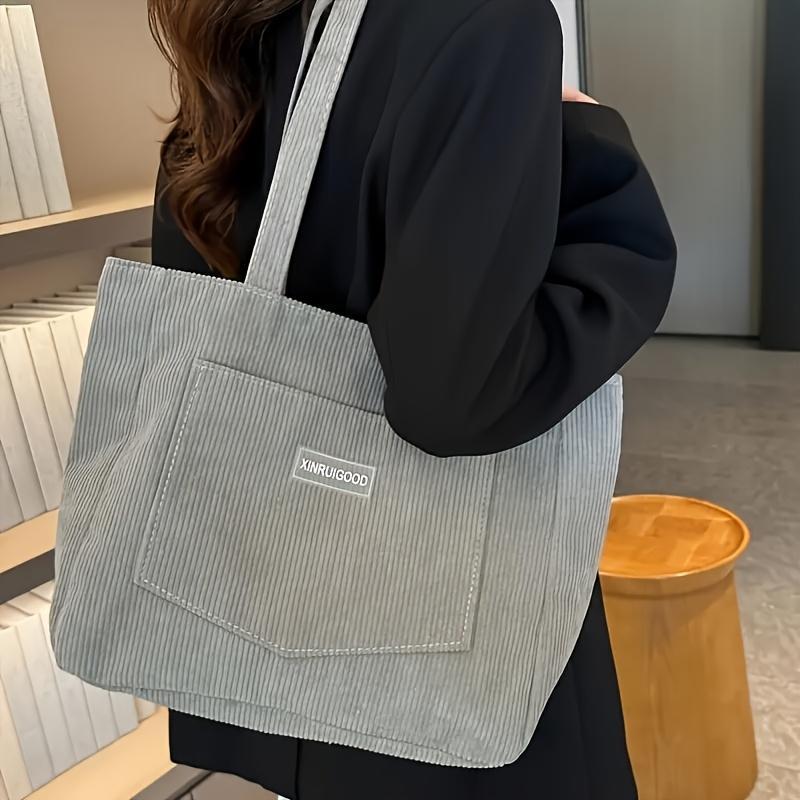 Product Introduction of Streamlined Charms 1pc Women's Corduroy Shoulder Tote Bag - Solid Color, Spacious & Artsy Casual Design. Buckle Closure, Polyester Lined, Perfect For Travel & A Thoughtful Gift 9