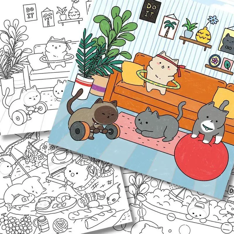 Gia đình mèo - Set 30 Tờ Tranh Tô Màu A4 A5 Dành Cho Màu Sáp, Màu Chì , Màu Nước - TRANH TÔ MÀU COLOR LAND