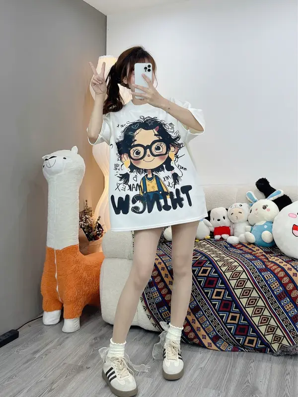 ( DEAL MỞ BÁN) ÁO PHÔNG THỤNG HOẠ TIẾT CÔ BÉ ĐEO KÍNH DỄ THƯƠNG - MẶC MÙA HÈ 6