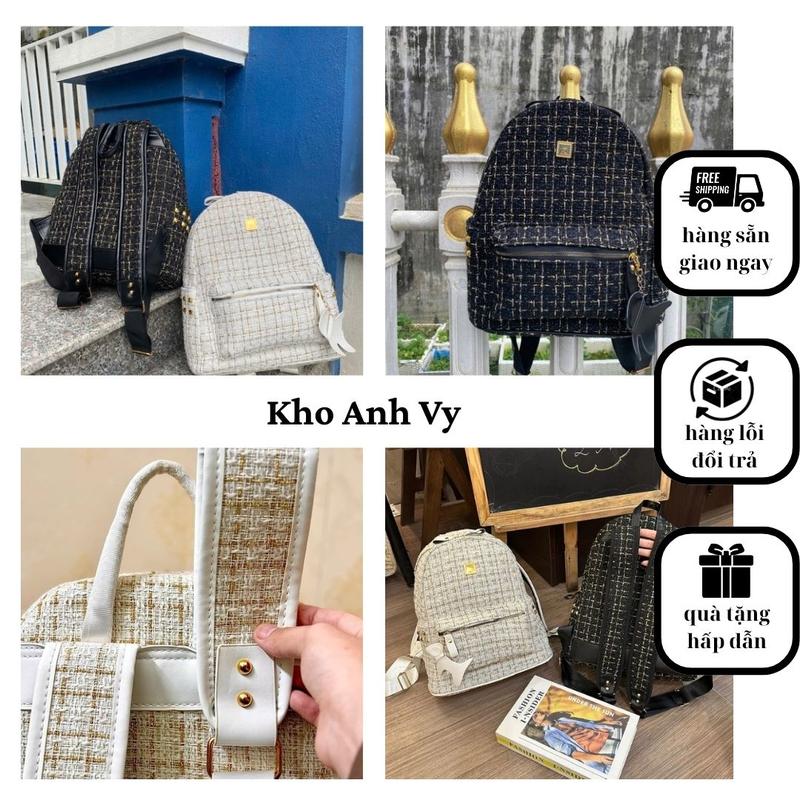 Balo Đi Học Kim Tuyến Họa Tiết Caro Size 40 Hàng VN Cao Cấp Để Vừa Máy Tính 14,5inch