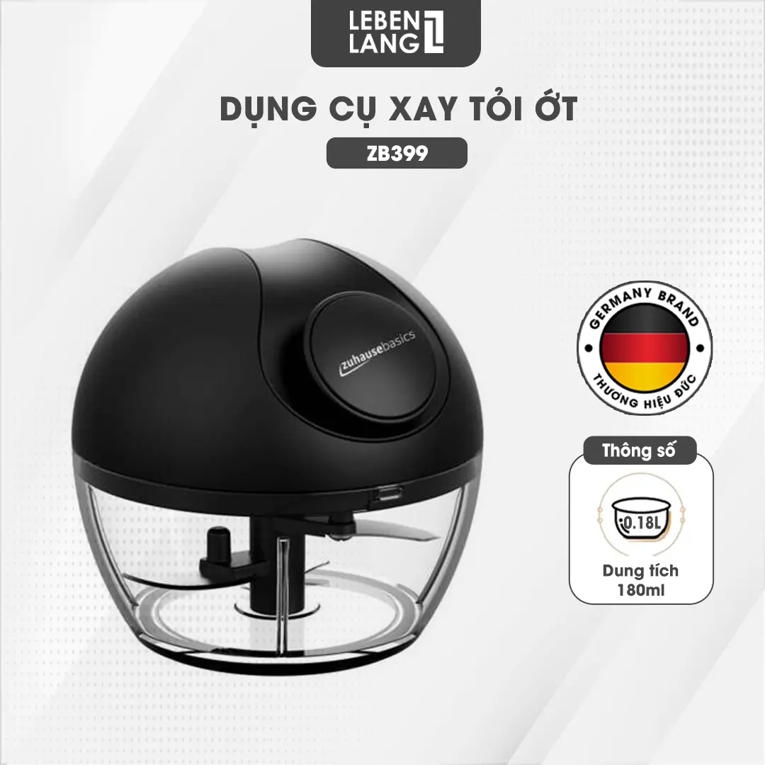 Dụng cụ xay tỏi ớt, thực phẩm Lebenlang LBL3999, dung tích 180ml, lưỡi dao xay bén, dây kéo rút tiện lợi - hàng chính hãng