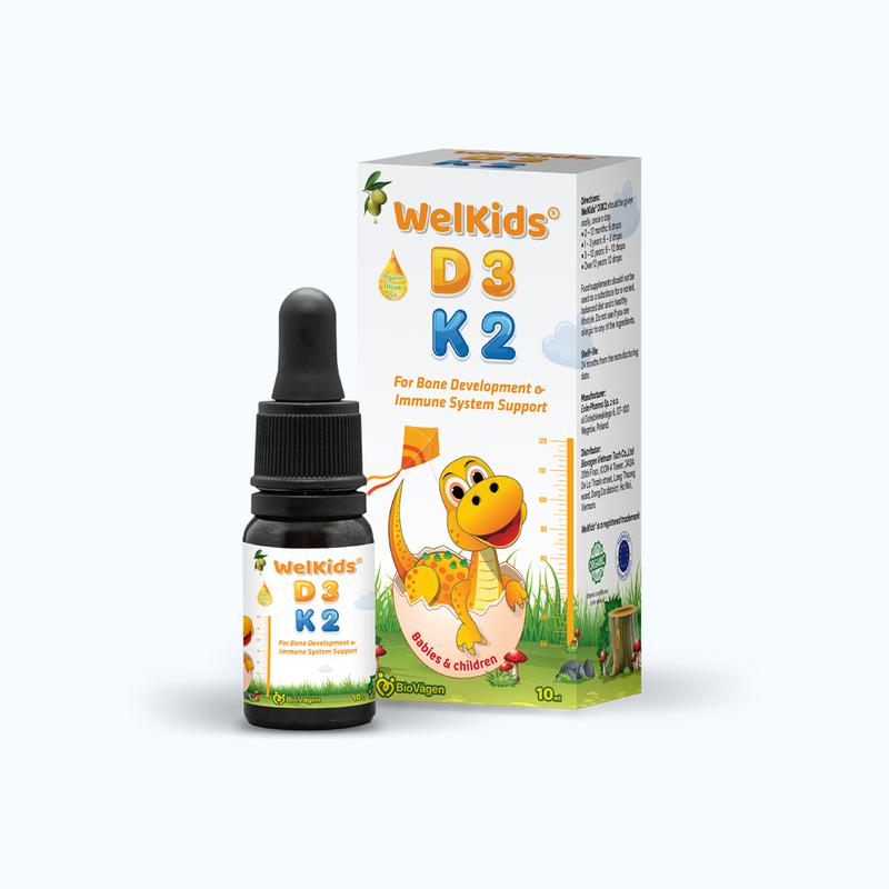 WelKids D3K2 bổ sung vitamin D3 K2 MK7 tan trong dầu olive hữu cơ dung tích 10ml Cho Bé