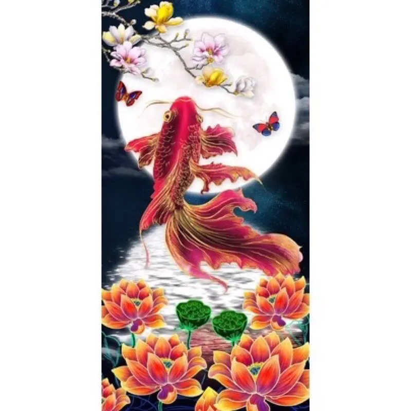 Tranh thêu chữ thập Cá chép hoá rồng LV3535 kt 43x75cm