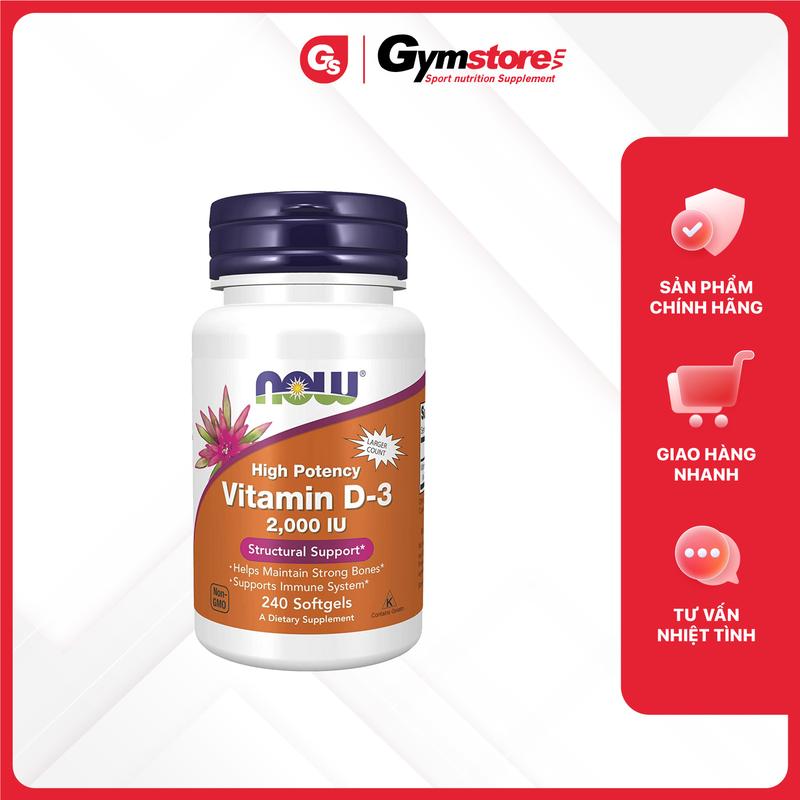 Viên uống bổ sung vitamin D3 NOW Vitamin D-3 2000 IU (50 mcg) - Made in USA | GYMSTORE
