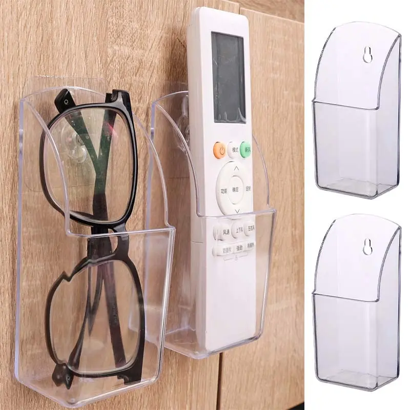 Wall-mounted Storage Box Transparent Self-adhesive Plastic Air Conditioner Remote Control Organizers Home Supplies Storage Boxes