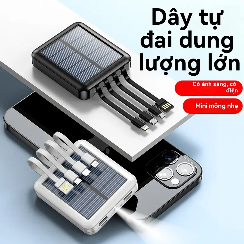 Sạc Dự Phòng Năng Lượng Mặt Trời, Bán Buôn, Kích Thước Nhỏ, Cáp Tách Riêng, Dung Lượng Lớn 5000mAh, Sạc Nhanh, Cầm Tay, Cung Cấp Điện Di Động 0