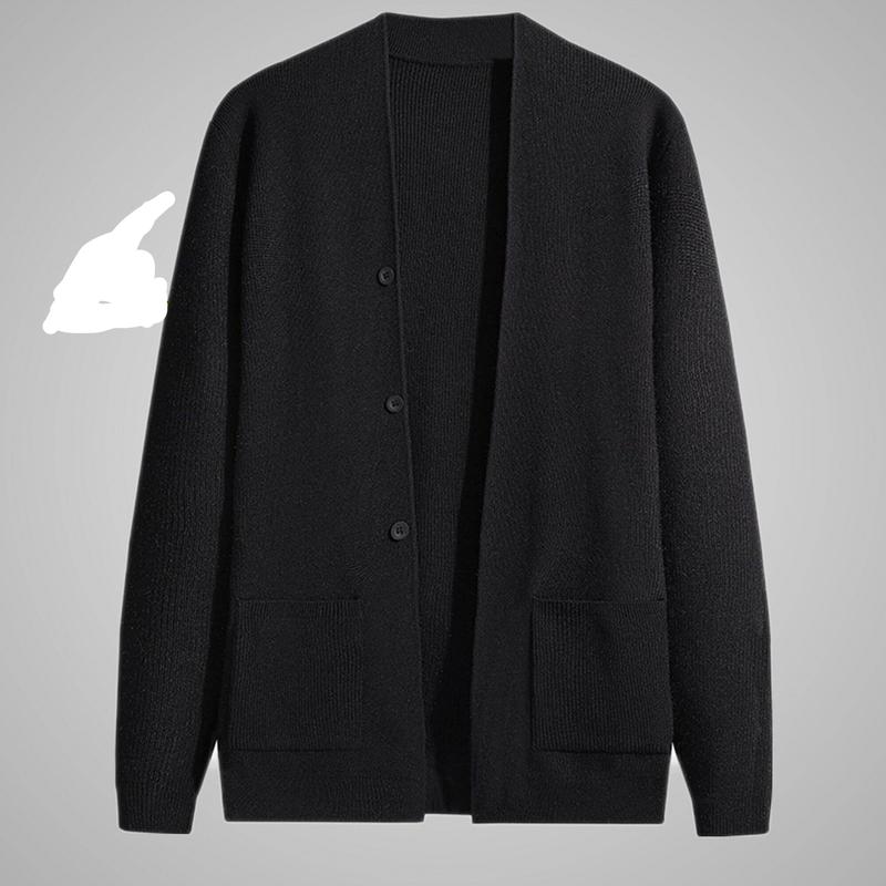 Sweater Cardigan Basic UNISEX  tebal Knitwear Pria Santai Panjang Hitam Oversize cardigan sad Kain Fleece Regular knit Crewneck 0