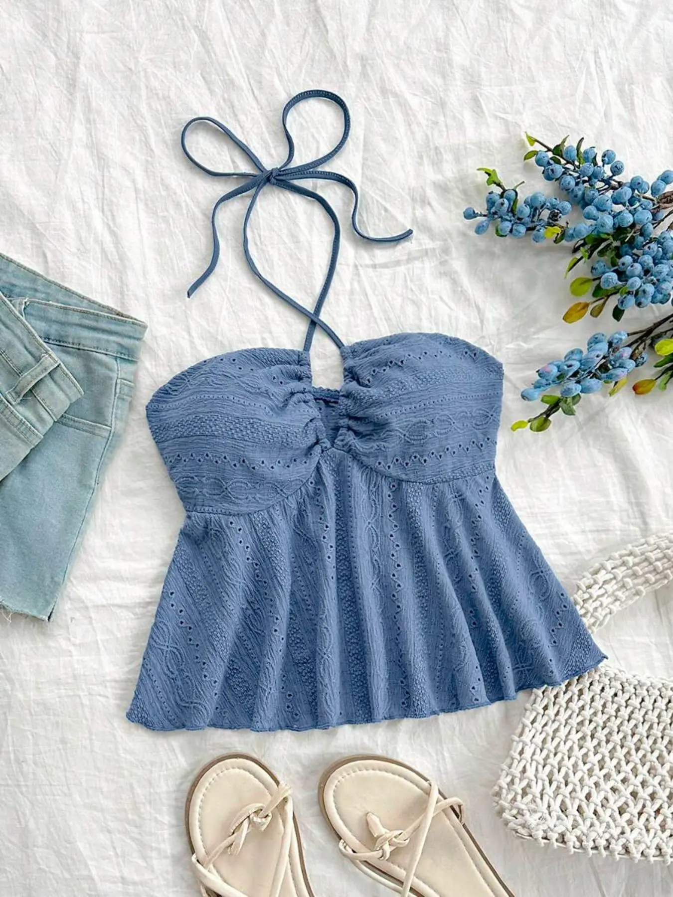 Women's Plain Halter Neck Cami Top, Casual Sleeveless Top for Summer, Fashion Women's Clothes for Daily Wear